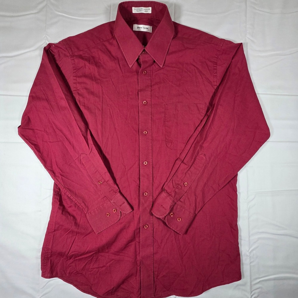 Pierre Cardin Mens Burgundy Red Long Sleeve Button Down Dress Shirt 15.5 32/33